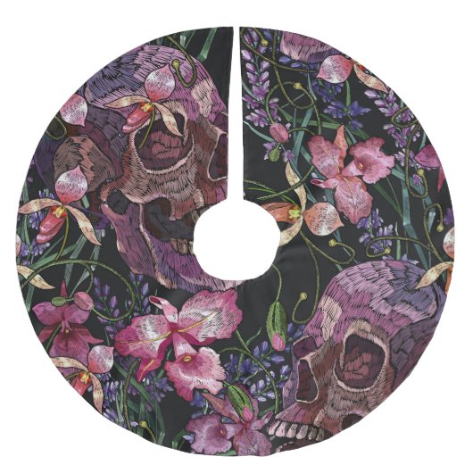 Geborduurde schedel: Gotisch Orchidee Patroon Kerstboom Rok (Voorkant)