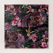 Geborduurde schedel: Gotisch Orchidee Patroon Legpuzzel (Horizontaal)