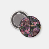 Geborduurde schedel: Gotisch Orchidee Patroon Magneet (Voorkant / Achterkant)