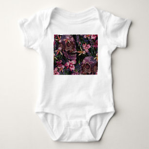 Geborduurde schedel: Gotisch Orchidee Patroon Romper