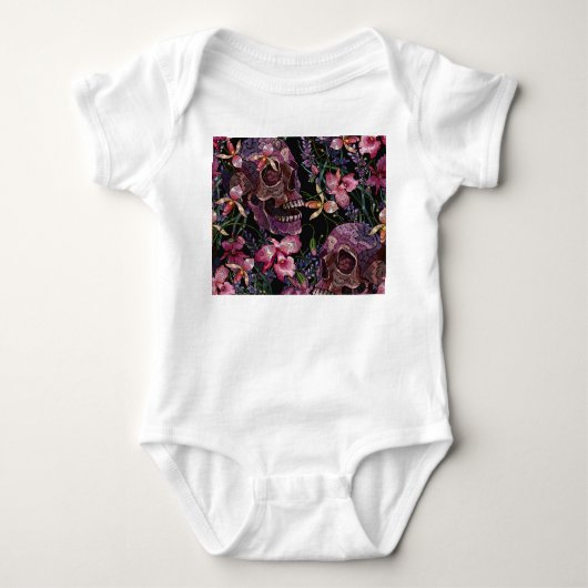 Geborduurde schedel: Gotisch Orchidee Patroon Romper (Voorkant)