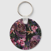 Geborduurde schedel: Gotisch Orchidee Patroon Sleutelhanger (Achterkant)