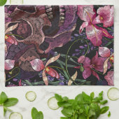 Geborduurde schedel: Gotisch Orchidee Patroon Theedoek (Gevouwen)