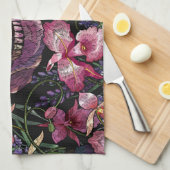 Geborduurde schedel: Gotisch Orchidee Patroon Theedoek (Quarter Fold)