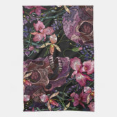 Geborduurde schedel: Gotisch Orchidee Patroon Theedoek (Verticaal)