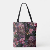 Geborduurde schedel: Gotisch Orchidee Patroon Tote Bag (Achterkant)