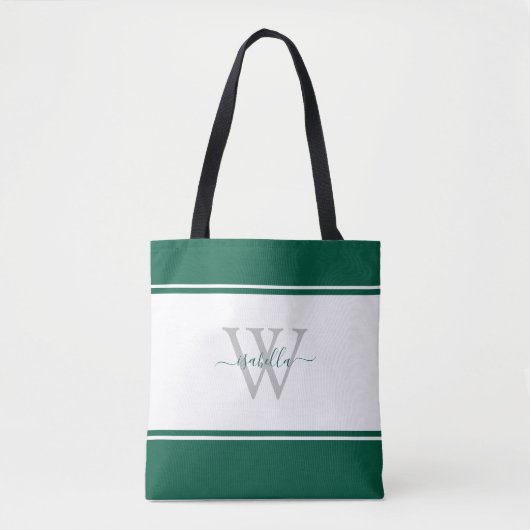 Geborduurde Script Initiaal Smaragdgroen Tote Bag (Voorkant)