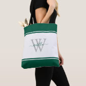 Geborduurde Script Initiaal Smaragdgroen Tote Bag (Dichtbij)