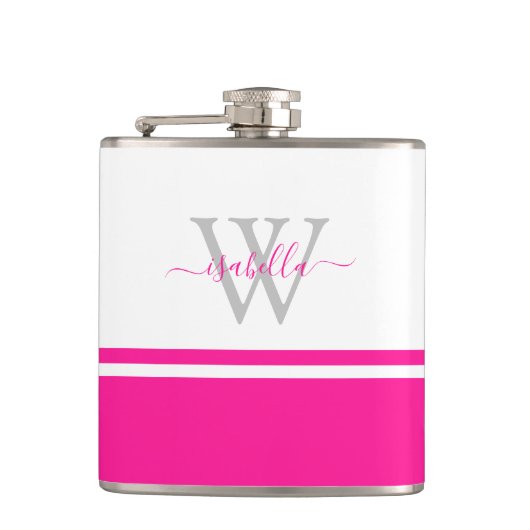 Geborduurde Script Roze Fles Heupfles (Voorkant)