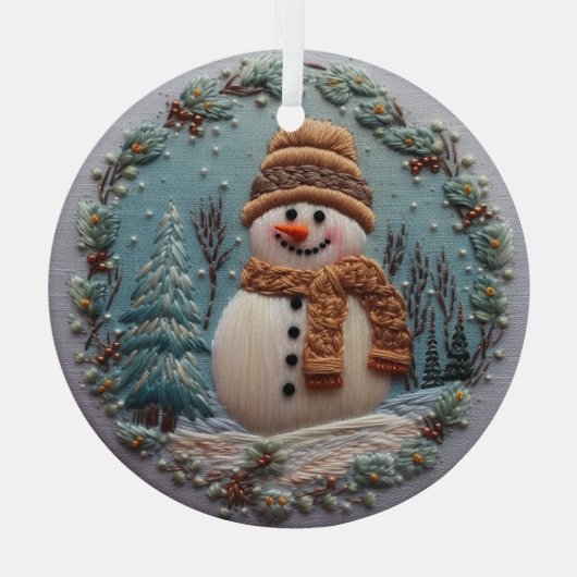 Geborduurde sneeuwman glas ornament (Achterkant)