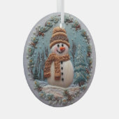 Geborduurde sneeuwman glas ornament (Voorkant Rechts)