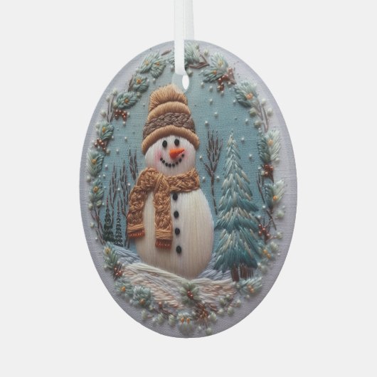 Geborduurde sneeuwman glas ornament (Voorkant links)