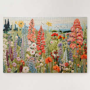 Geborduurde Spring Wildflowers Jigsaw Puzzel