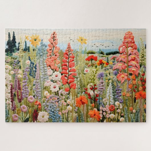 Geborduurde Spring Wildflowers Jigsaw Puzzel (Horizontaal)
