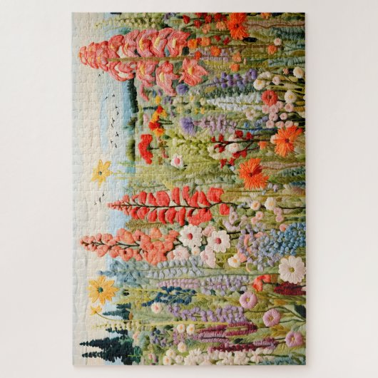 Geborduurde Spring Wildflowers Jigsaw Puzzel (Verticaal)