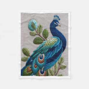 Geborduurde Stijl Pauw en Bladeren Fleece Deken