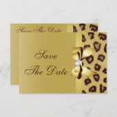 Geborduurde strik, diamant & luipaardprint save-th save the date (Voorkant / Achterkant)