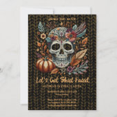 Geborduurde Sugar Skull Herfst Flowers Pastel Goth Kaart (Voorkant)