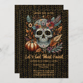 Geborduurde Sugar Skull Herfst Flowers Pastel Goth Kaart (Voorkant / Achterkant)