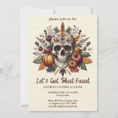 Geborduurde Sugar Skull Herfst Flowers Pastel Goth Kaart (Voorkant)