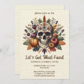 Geborduurde Sugar Skull Herfst Flowers Pastel Goth Kaart (Voorkant / Achterkant)