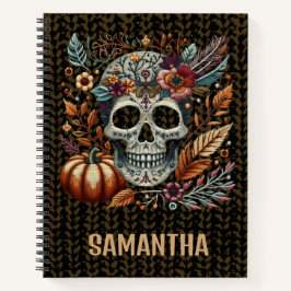 Geborduurde Sugar Skull Herfst Flowers Pastel Goth Notitieboek
