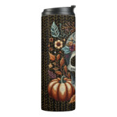Geborduurde Sugar Skull Herfst Flowers Pastel Goth Thermosbeker (Gedraaid links)
