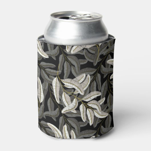 Geborduurde takken: zwart-wit print. blikjeskoeler (Blikje Voorkant)