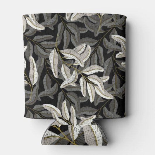 Geborduurde takken: zwart-wit print. blikjeskoeler (Achterkant)