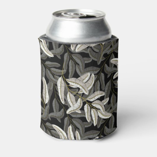 Geborduurde takken: zwart-wit print. blikjeskoeler (Blikje Achterkant)