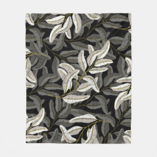 Geborduurde takken: zwart-wit print. fleece deken