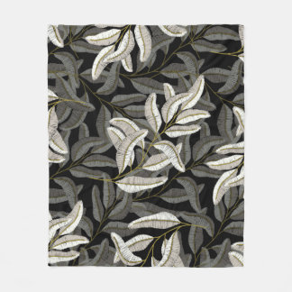 Geborduurde takken: zwart-wit print. fleece deken