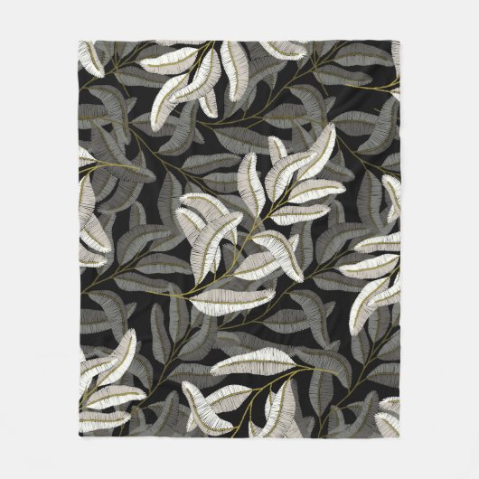 Geborduurde takken: zwart-wit print. fleece deken (Voorkant)