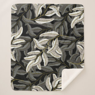 Geborduurde takken: zwart-wit print. sherpa deken