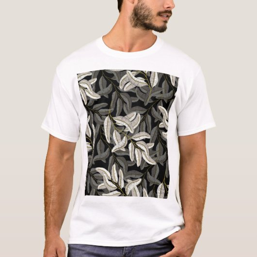 Geborduurde takken: zwart-wit print. t-shirt (Voorkant)