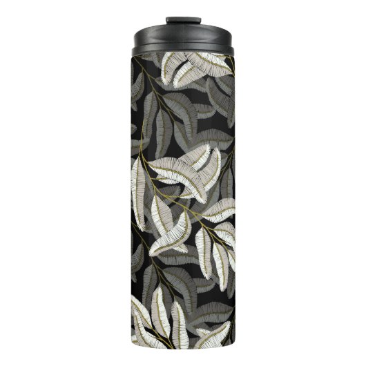 Geborduurde takken: zwart-wit print. thermosbeker (Voorkant)