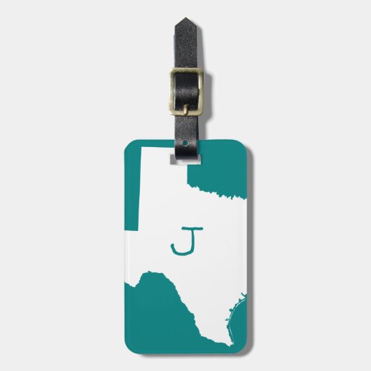 Geborduurde Teal en Witte Texas Bagagelabel (Voorkant verticaal)