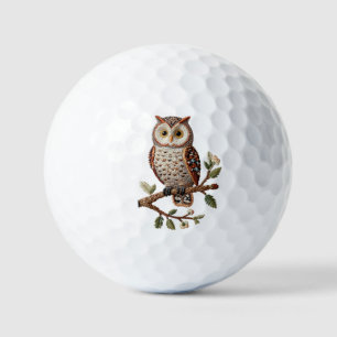 Geborduurde uil op tak Rustieke natuur kunst ontwe Golfballen
