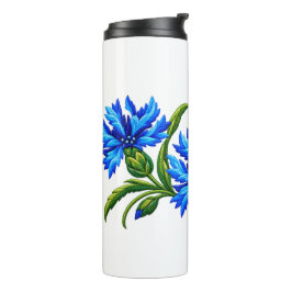 Geborduurde uitstraling blauwe korenbloemen thermosbeker