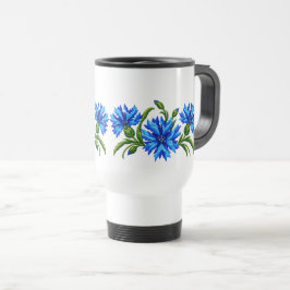 Geborduurde uitstraling met blauwe korenbloemen reisbeker