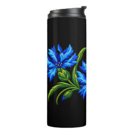 Geborduurde Uitzicht Blauwe Korenbloemen Thermosbeker