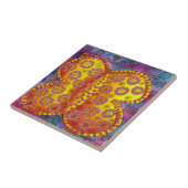 Geborduurde vlinder waterverf illustratie tegeltje (Zijkant)