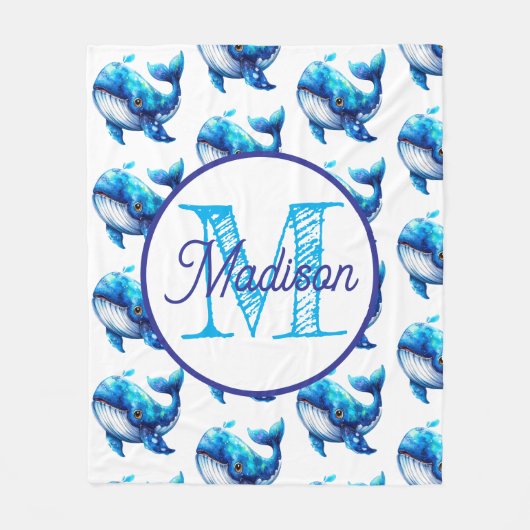 Geborduurde walvissen fleece deken (Voorkant)