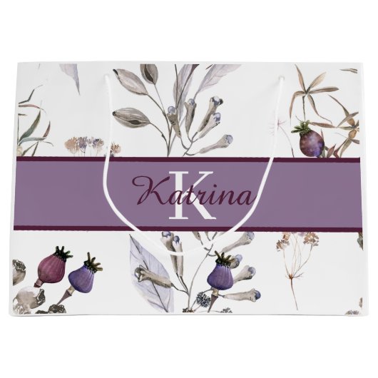 Geborduurde waterverf bloemengeschenktas groot cadeauzakje (Voorkant)