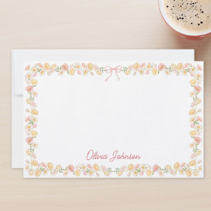 Geborduurde Waterverf Gele Roze Bloemen Bloemmotie Briefpapier