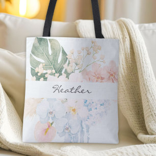 Geborduurde Waterverf Tropische Bloem Bloemstuk Tote Bag