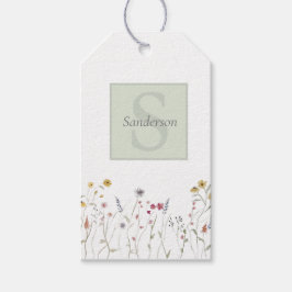 Geborduurde waterverf wilde bloem cadeaulabel