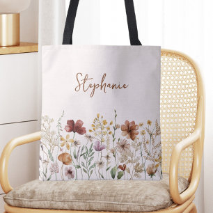 Geborduurde Waterverf Wilde Bloem Mooie Bloemen Tote Bag