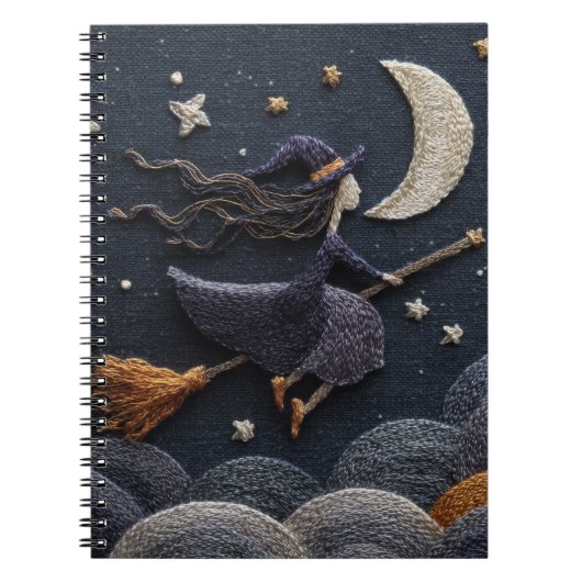 Geborduurde Witch Moonlight Sky Notitieboek (Voorkant)