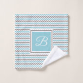 Geborduurde witte blauwe grijze Chevron Bad Handdoek (Wasdoekje)